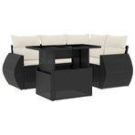 5 Piece Garden Sofa Set with Cushions Black Poly Rattan