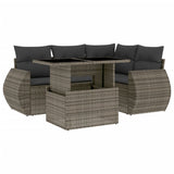 5 Piece Garden Sofa Set with Cushions Grey Poly Rattan - Front View