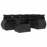 6 Piece Garden Sofa Set with Cushions Black Poly Rattan - Front View