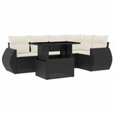 6 Piece Garden Sofa Set with Cushions Black Poly Rattan - Front View