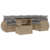 6 Piece Garden Sofa Set with Cushions Beige Poly Rattan - Front View
