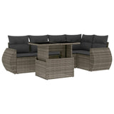 6 Piece Garden Sofa Set with Cushions Grey Poly Rattan - Front View
