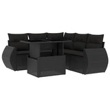 6 Piece Garden Sofa Set with Cushions Black Poly Rattan - Front View