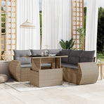 6 Piece Garden Sofa Set with Cushions Beige Poly Rattan