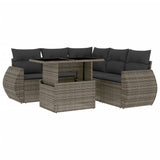 6 Piece Garden Sofa Set with Cushions Grey Poly Rattan - Front View