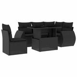 6 Piece Garden Sofa Set with Cushions Black Poly Rattan - Front View