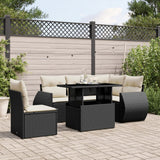 6 Piece Garden Sofa Set with Cushions Black Poly Rattan