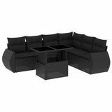 7 Piece Garden Sofa Set with Cushions Black Poly Rattan - Front View