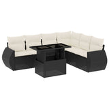 7 Piece Garden Sofa Set with Cushions Black Poly Rattan - Front View