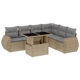 7 Piece Garden Sofa Set with Cushions Beige Poly Rattan - Front View