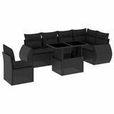 7 Piece Garden Sofa Set with Cushions Black Poly Rattan - Front View