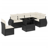 7 Piece Garden Sofa Set with Cushions Black Poly Rattan - Front View