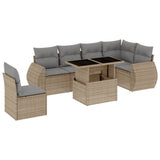 7 Piece Garden Sofa Set with Cushions Beige Poly Rattan - Front View