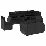 9 Piece Garden Sofa Set with Cushions Black Poly Rattan - Front View