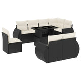 9 Piece Garden Sofa Set with Cushions Black Poly Rattan - Front View
