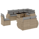 9 Piece Garden Sofa Set with Cushions Beige Poly Rattan - Front View