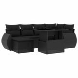 7 Piece Garden Sofa Set with Cushions Black Poly Rattan - Front View