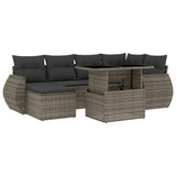 7 Piece Garden Sofa Set with Cushions Grey Poly Rattan - Front View