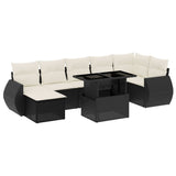 8 Piece Garden Sofa Set with Cushions Black Poly Rattan - Front View