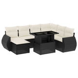8 Piece Garden Sofa Set with Cushions Black Poly Rattan - Front View