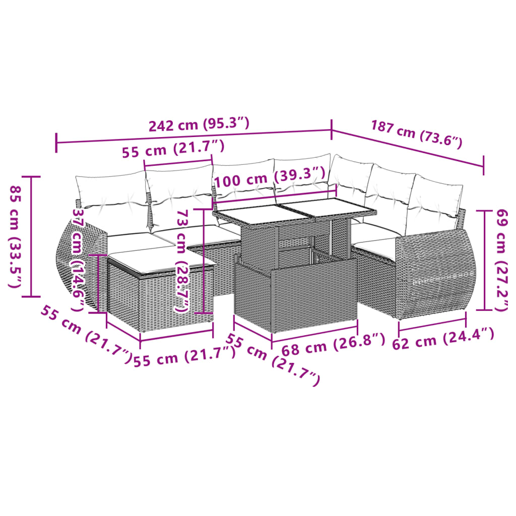 8 Piece Garden Sofa Set with Cushions Black Poly Rattan