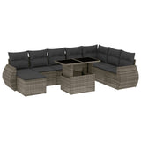 9 Piece Garden Sofa Set with Cushions Grey Poly Rattan