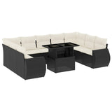10 Piece Garden Sofa Set with Cushions Black Poly Rattan - Front View