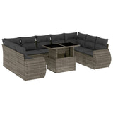 10 Piece Garden Sofa Set with Cushions Grey Poly Rattan - Front View