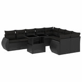 10 Piece Garden Sofa Set with Cushions Black Poly Rattan - Front View