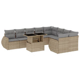 10 Piece Garden Sofa Set with Cushions Beige Poly Rattan - Front View