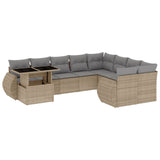 10 Piece Garden Sofa Set with Cushions Beige Poly Rattan - Front View
