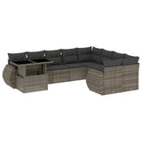 10 Piece Garden Sofa Set with Cushions Grey Poly Rattan - Front View