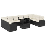 11 Piece Garden Sofa Set with Cushions Black Poly Rattan - Front View