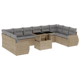 11 Piece Garden Sofa Set with Cushions Beige Poly Rattan