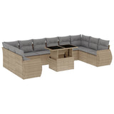 11 Piece Garden Sofa Set with Cushions Beige Poly Rattan - Front View