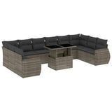 11 Piece Garden Sofa Set with Cushions Grey Poly Rattan - Front View