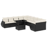 11 Piece Garden Sofa Set with Cushions Black Poly Rattan - Front View