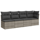 11 Piece Garden Sofa Set with Cushions Grey Poly Rattan - Side View
