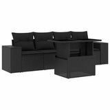5 Piece Garden Sofa Set with Cushions Black Poly Rattan - Front View