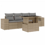 5 Piece Garden Sofa Set with Cushions Beige Poly Rattan - Front View