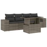 5 Piece Garden Sofa Set with Cushions Grey Poly Rattan - Front View