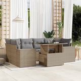 7 Piece Garden Sofa Set with Cushions Beige Poly Rattan