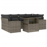7 Piece Garden Sofa Set with Cushions Grey Poly Rattan - Front View