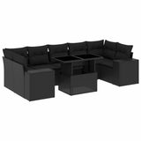 8 Piece Garden Sofa Set with Cushions Black Poly Rattan - Front View