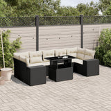 8 Piece Garden Sofa Set with Cushions Black Poly Rattan