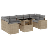8 Piece Garden Sofa Set with Cushions Beige Poly Rattan - Front View