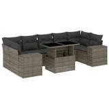 8 Piece Garden Sofa Set with Cushions Grey Poly Rattan - Front View