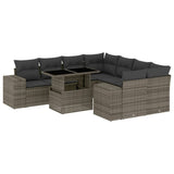 9 Piece Garden Sofa Set with Cushions Grey Poly Rattan - Front View