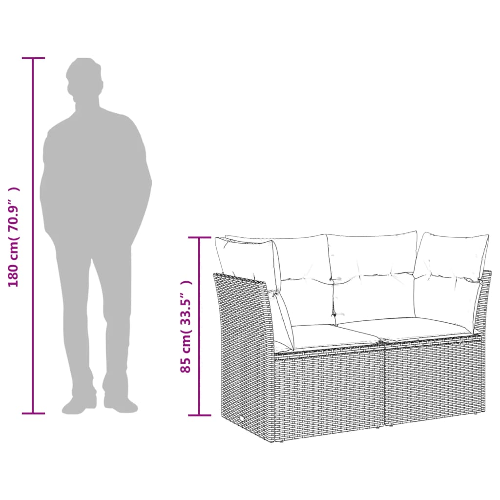 9 Piece Garden Sofa Set with Cushions Grey Poly Rattan