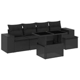 6 Piece Garden Sofa Set with Cushions Black Poly Rattan